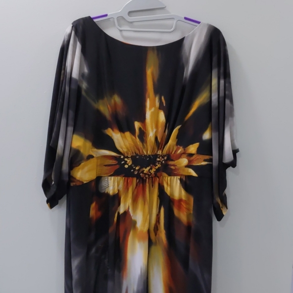 Sandra Darren flutter sleeve sunflower print dress 14 - Picture 1 of 10